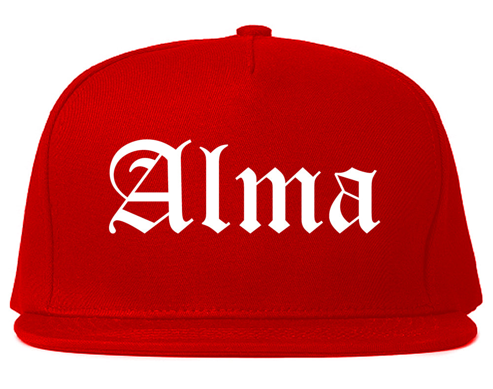 Alma Arkansas AR Old English Mens Snapback Hat Red