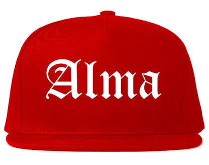 Alma Arkansas AR Old English Mens Snapback Hat Red