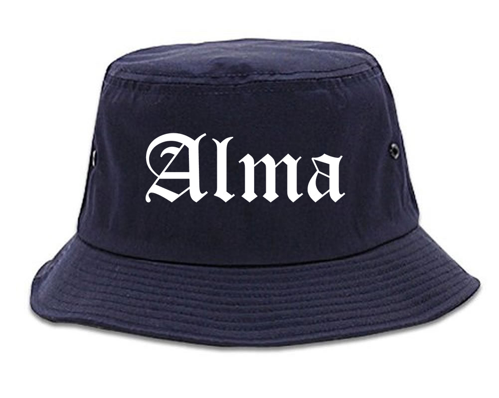 Alma Arkansas AR Old English Mens Bucket Hat Navy Blue