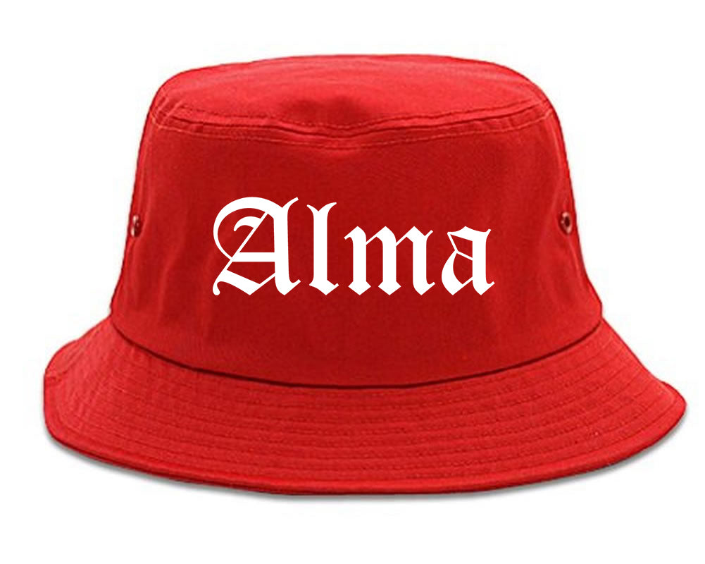 Alma Arkansas AR Old English Mens Bucket Hat Red