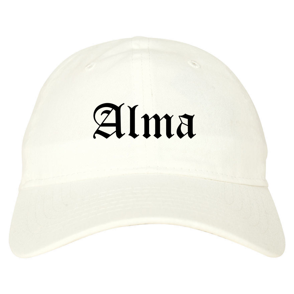 Alma Arkansas AR Old English Mens Dad Hat Baseball Cap White