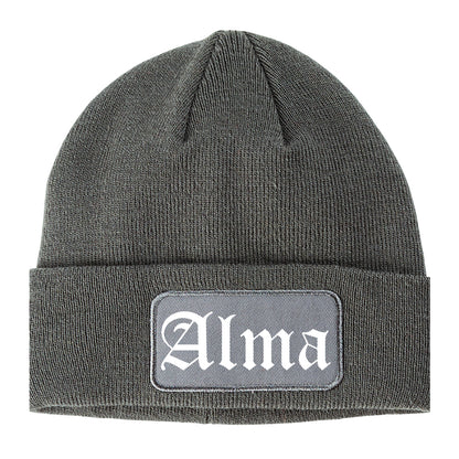 Alma Arkansas AR Old English Mens Knit Beanie Hat Cap Grey