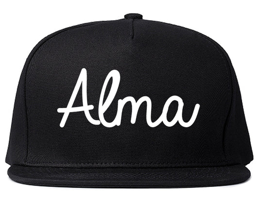 Alma Arkansas AR Script Mens Snapback Hat Black