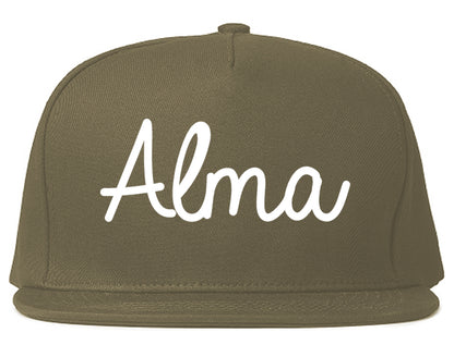 Alma Arkansas AR Script Mens Snapback Hat Grey