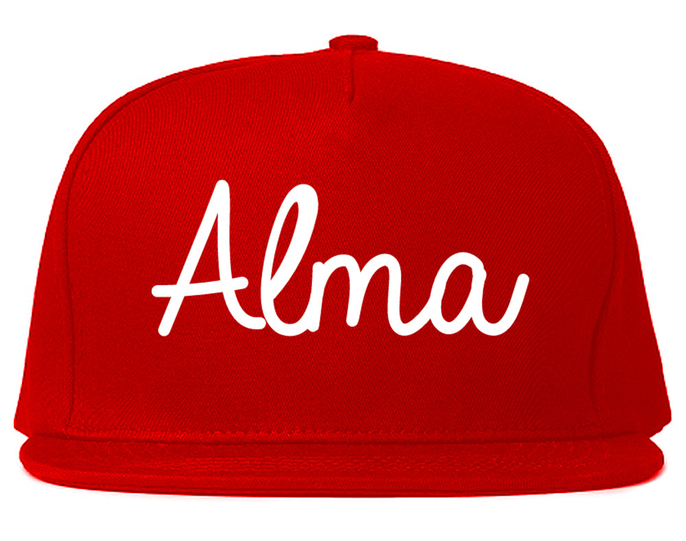 Alma Arkansas AR Script Mens Snapback Hat Red