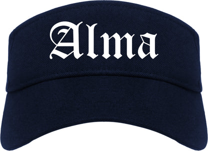 Alma Arkansas AR Old English Mens Visor Cap Hat Navy Blue