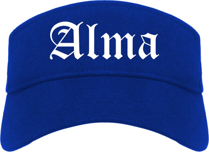 Alma Arkansas AR Old English Mens Visor Cap Hat Royal Blue