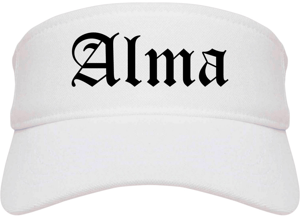 Alma Arkansas AR Old English Mens Visor Cap Hat White