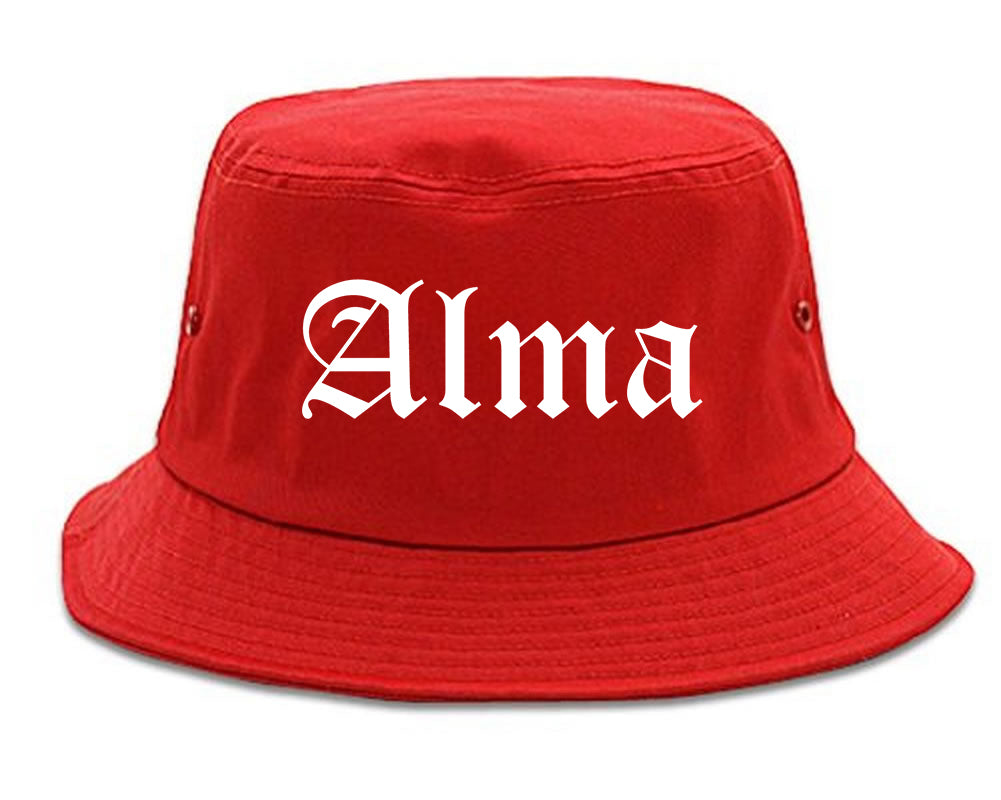 Alma Michigan MI Old English Mens Bucket Hat Red