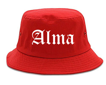 Alma Michigan MI Old English Mens Bucket Hat Red