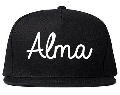 Alma Michigan MI Script Mens Snapback Hat Black