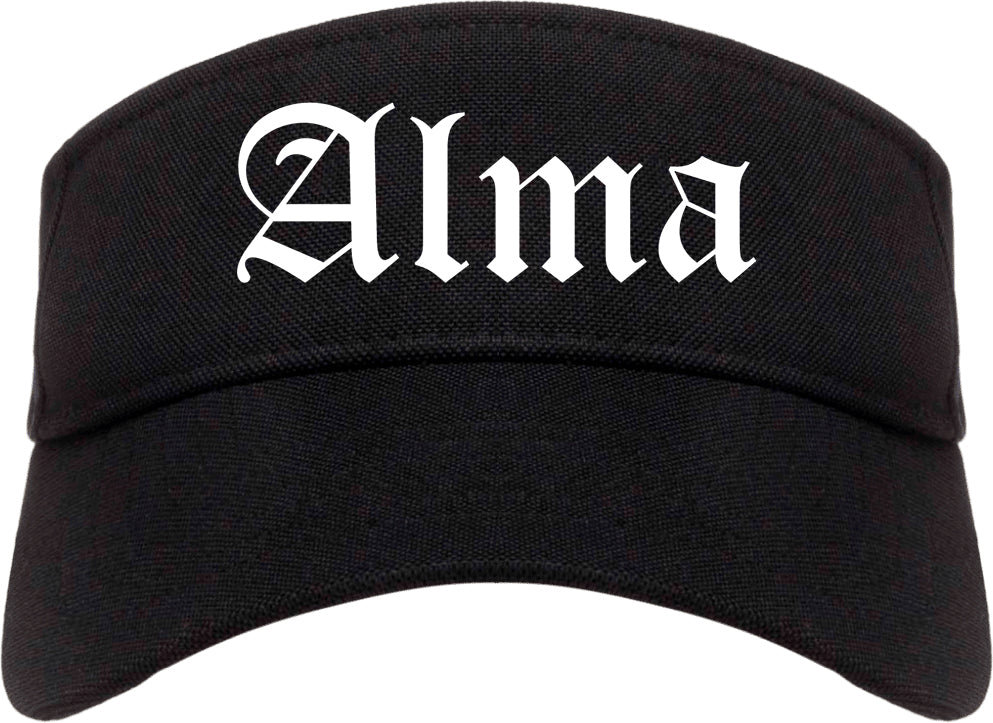 Alma Michigan MI Old English Mens Visor Cap Hat Black