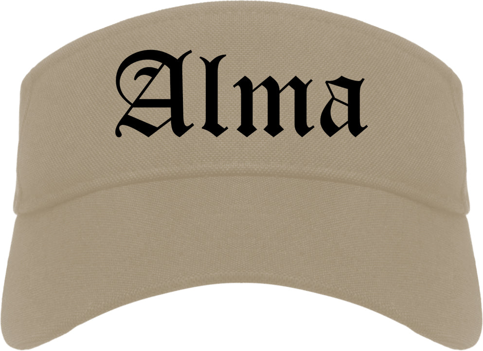 Alma Michigan MI Old English Mens Visor Cap Hat Khaki
