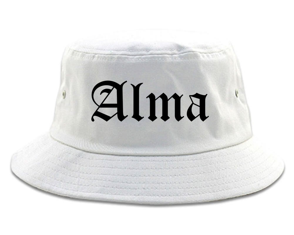 Alma Michigan MI Old English Mens Bucket Hat White