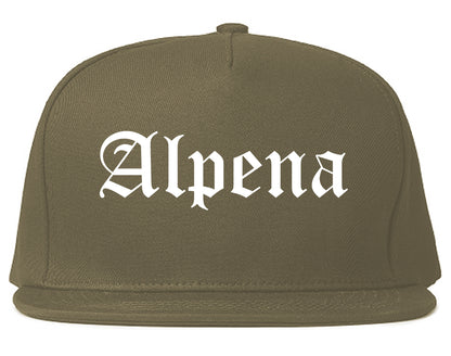 Alpena Michigan MI Old English Mens Snapback Hat Grey