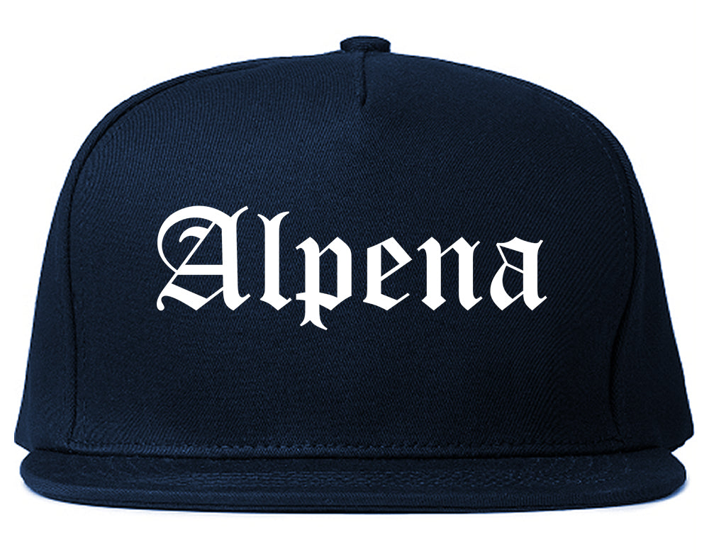 Alpena Michigan MI Old English Mens Snapback Hat Navy Blue