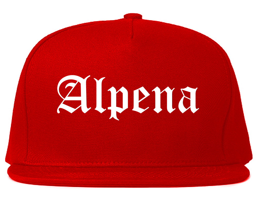 Alpena Michigan MI Old English Mens Snapback Hat Red