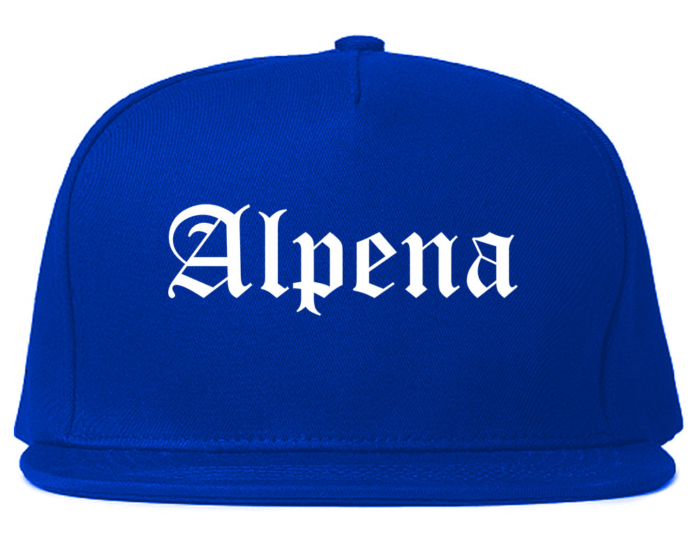 Alpena Michigan MI Old English Mens Snapback Hat Royal Blue