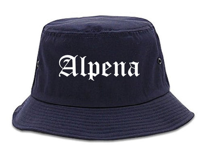 Alpena Michigan MI Old English Mens Bucket Hat Navy Blue