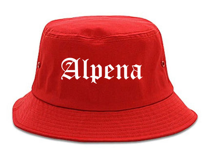 Alpena Michigan MI Old English Mens Bucket Hat Red