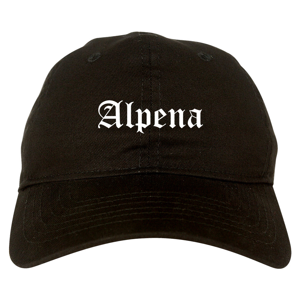 Alpena Michigan MI Old English Mens Dad Hat Baseball Cap Black