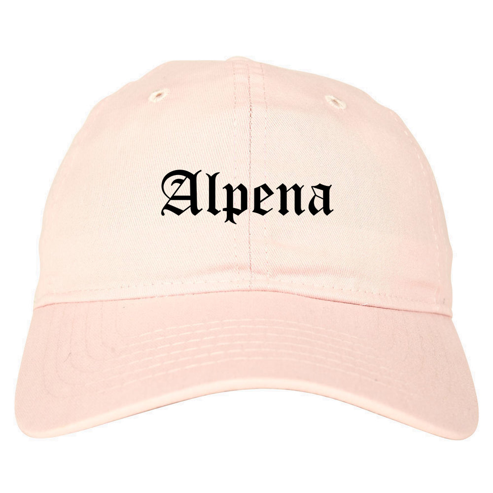 Alpena Michigan MI Old English Mens Dad Hat Baseball Cap Pink