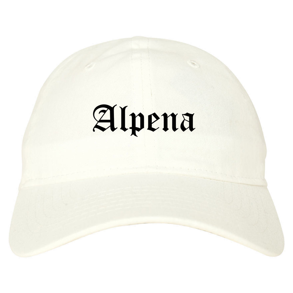 Alpena Michigan MI Old English Mens Dad Hat Baseball Cap White