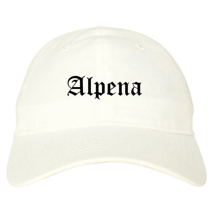Alpena Michigan MI Old English Mens Dad Hat Baseball Cap White