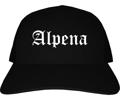 Alpena Michigan MI Old English Mens Trucker Hat Cap Black