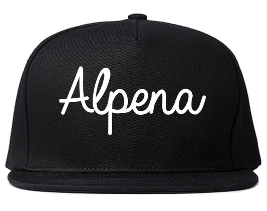 Alpena Michigan MI Script Mens Snapback Hat Black