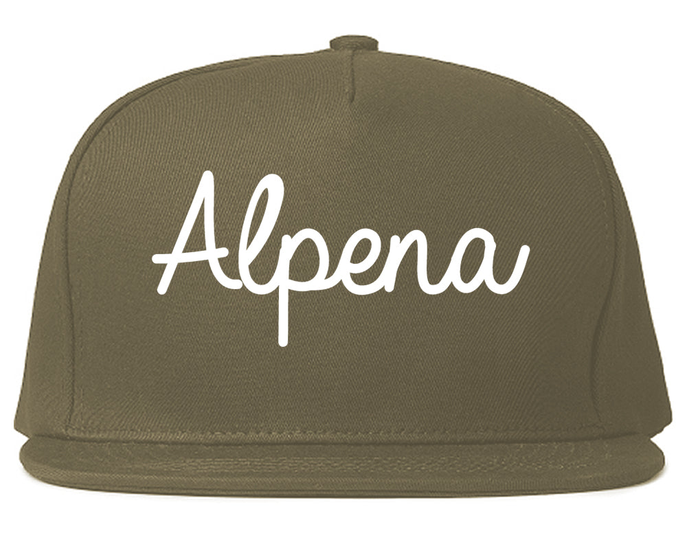 Alpena Michigan MI Script Mens Snapback Hat Grey