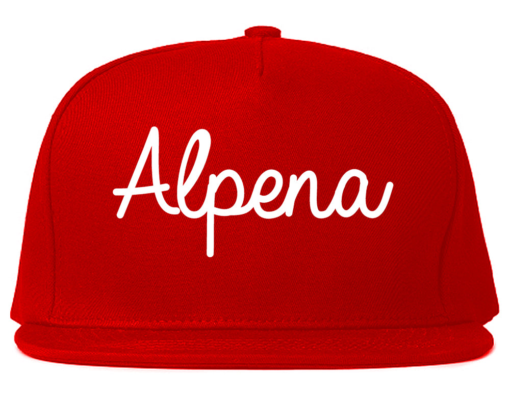 Alpena Michigan MI Script Mens Snapback Hat Red