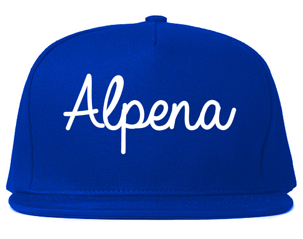 Alpena Michigan MI Script Mens Snapback Hat Royal Blue