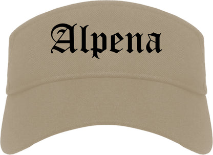 Alpena Michigan MI Old English Mens Visor Cap Hat Khaki