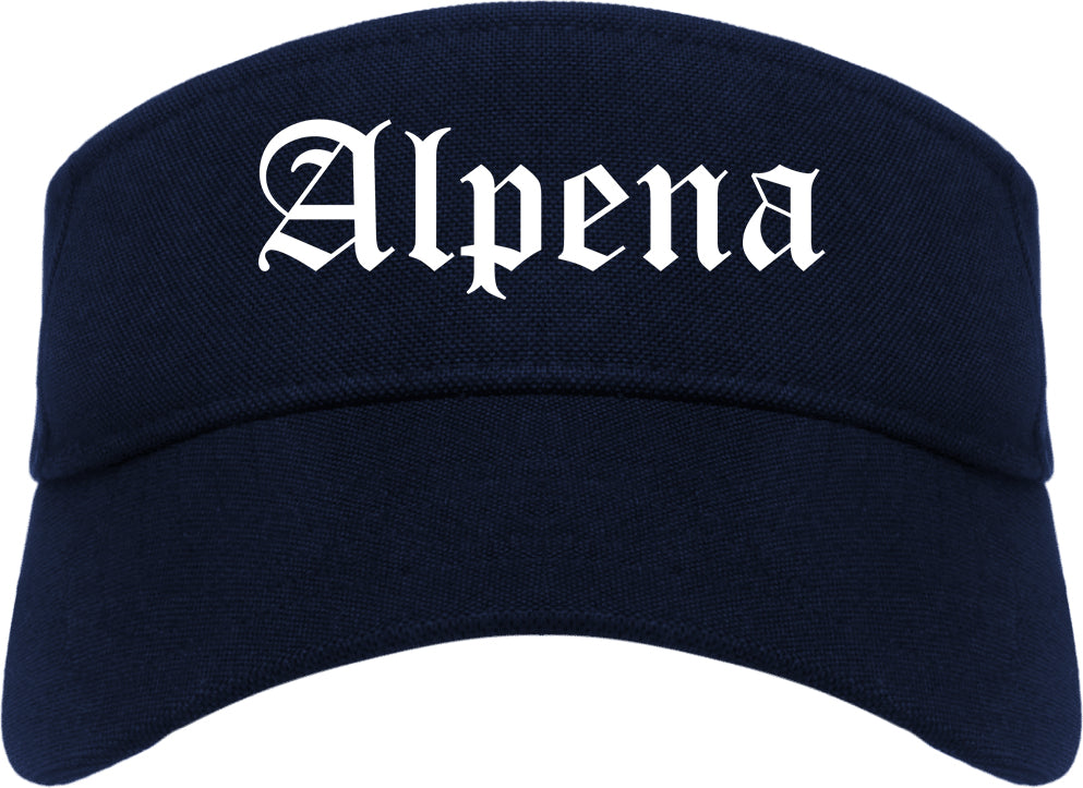Alpena Michigan MI Old English Mens Visor Cap Hat Navy Blue