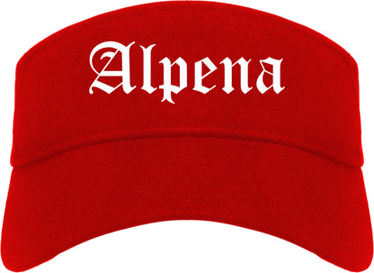 Alpena Michigan MI Old English Mens Visor Cap Hat Red