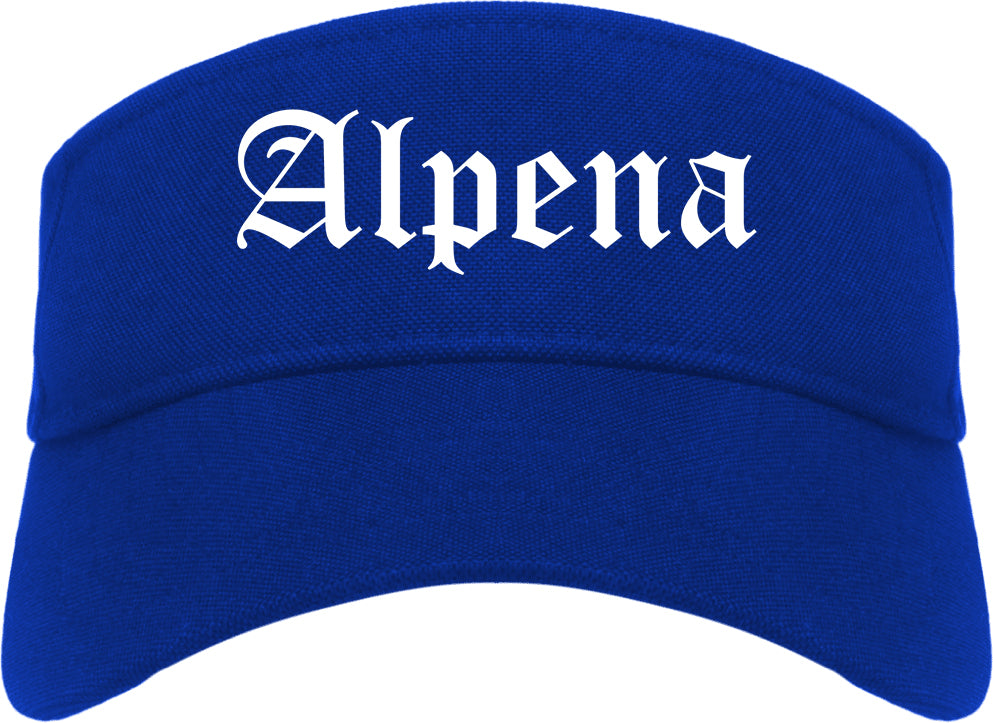 Alpena Michigan MI Old English Mens Visor Cap Hat Royal Blue