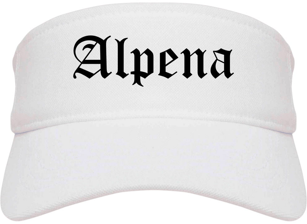 Alpena Michigan MI Old English Mens Visor Cap Hat White