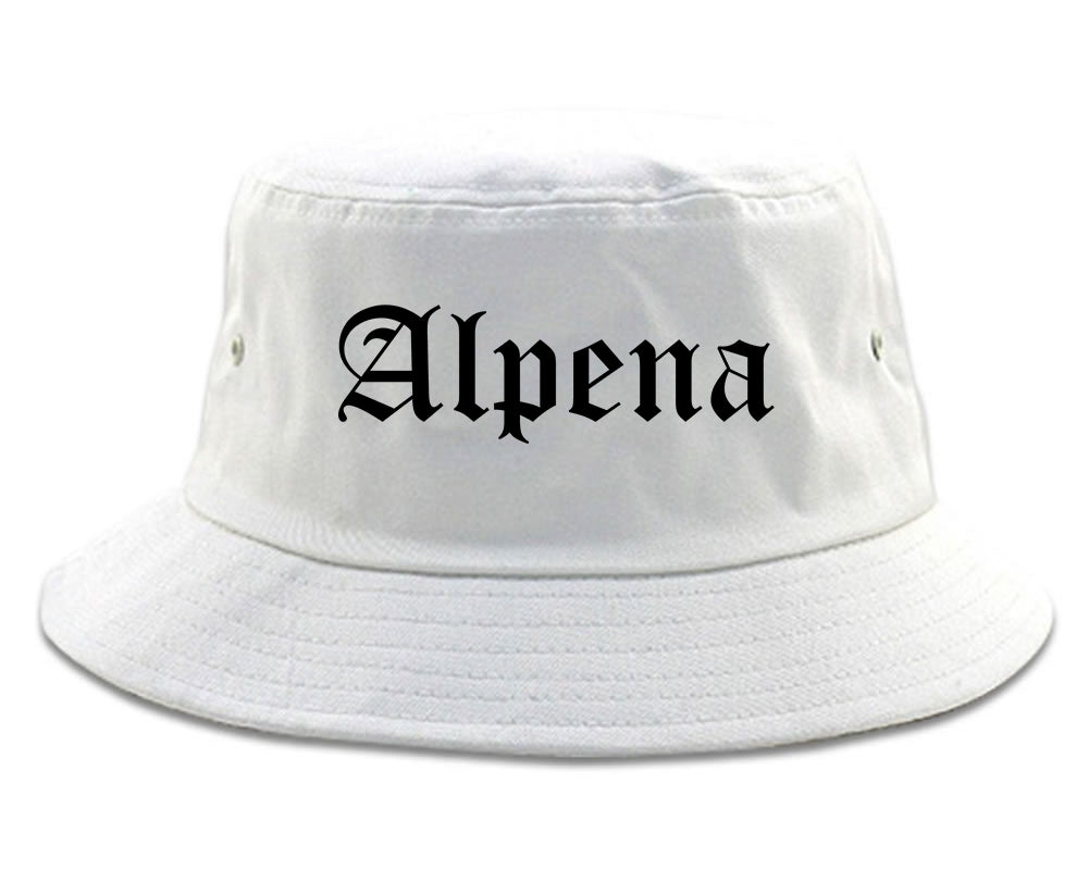 Alpena Michigan MI Old English Mens Bucket Hat White