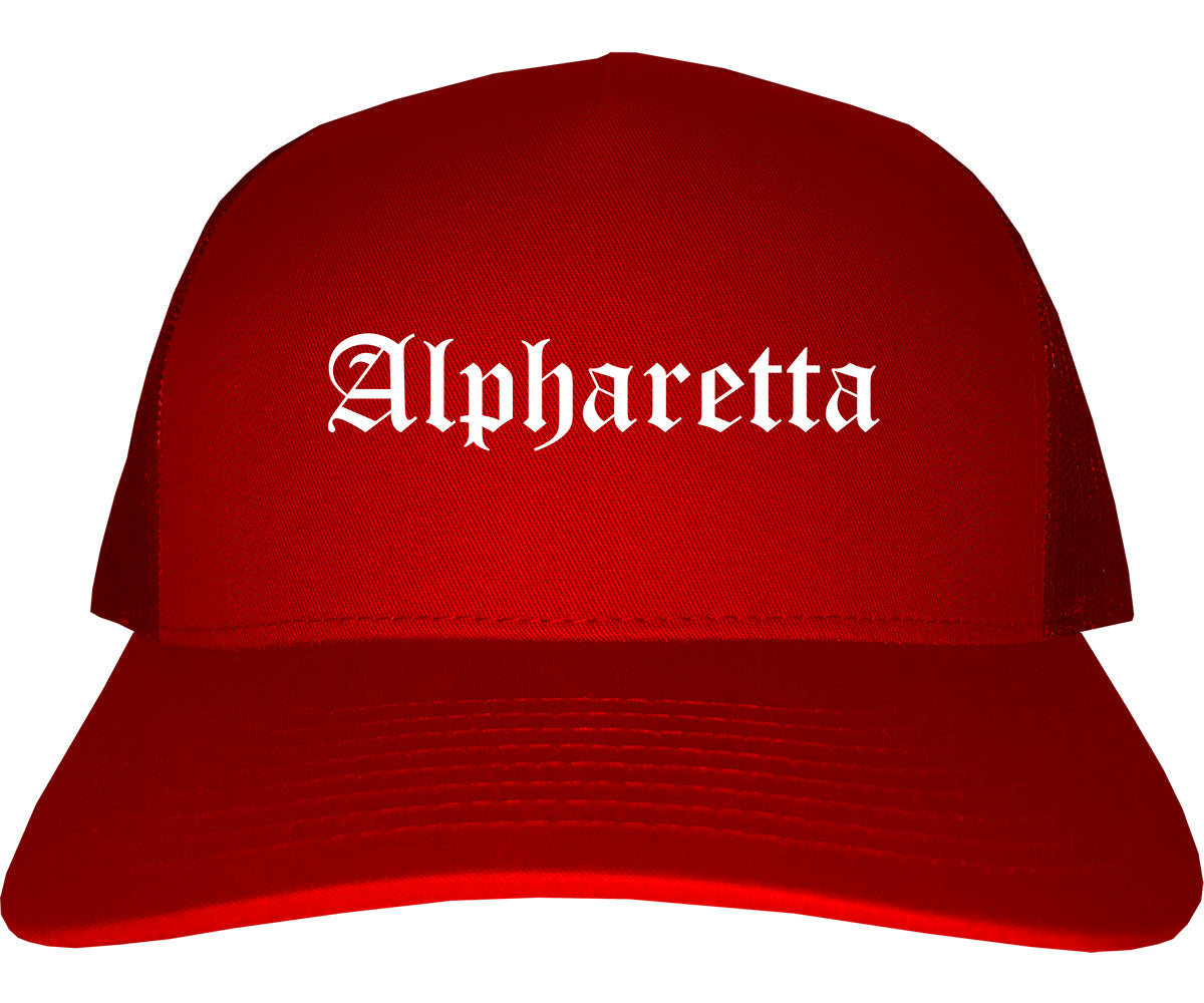 Alpharetta Georgia GA Old English Mens Trucker Hat Cap Red
