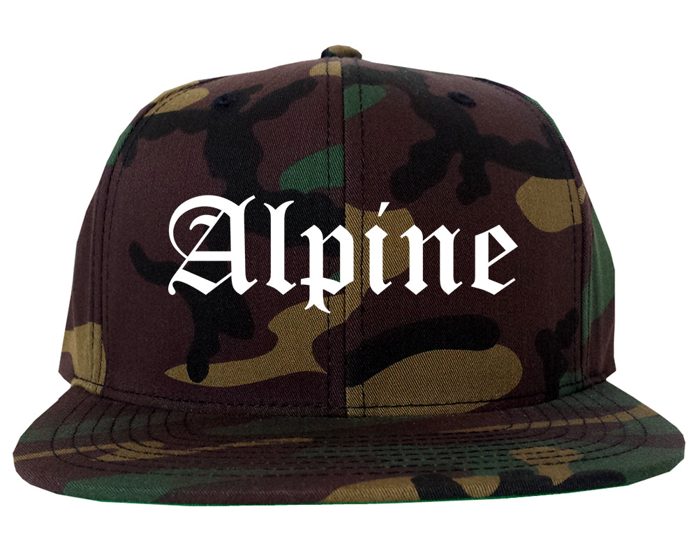 Alpine Texas TX Old English Mens Snapback Hat Army Camo