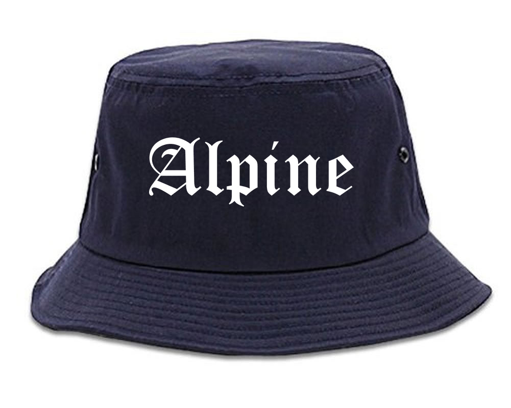 Alpine Texas TX Old English Mens Bucket Hat Navy Blue