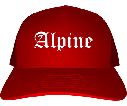 Alpine Texas TX Old English Mens Trucker Hat Cap Red