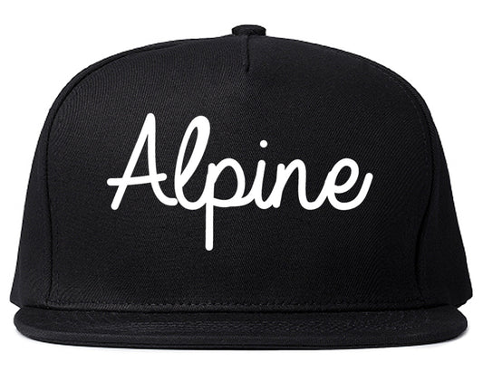 Alpine Texas TX Script Mens Snapback Hat Black
