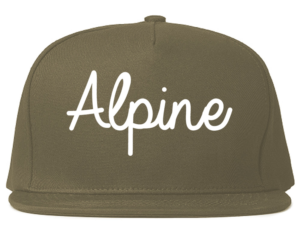 Alpine Texas TX Script Mens Snapback Hat Grey
