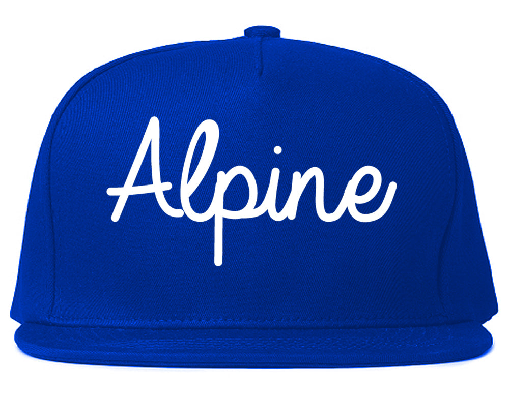 Alpine Texas TX Script Mens Snapback Hat Royal Blue