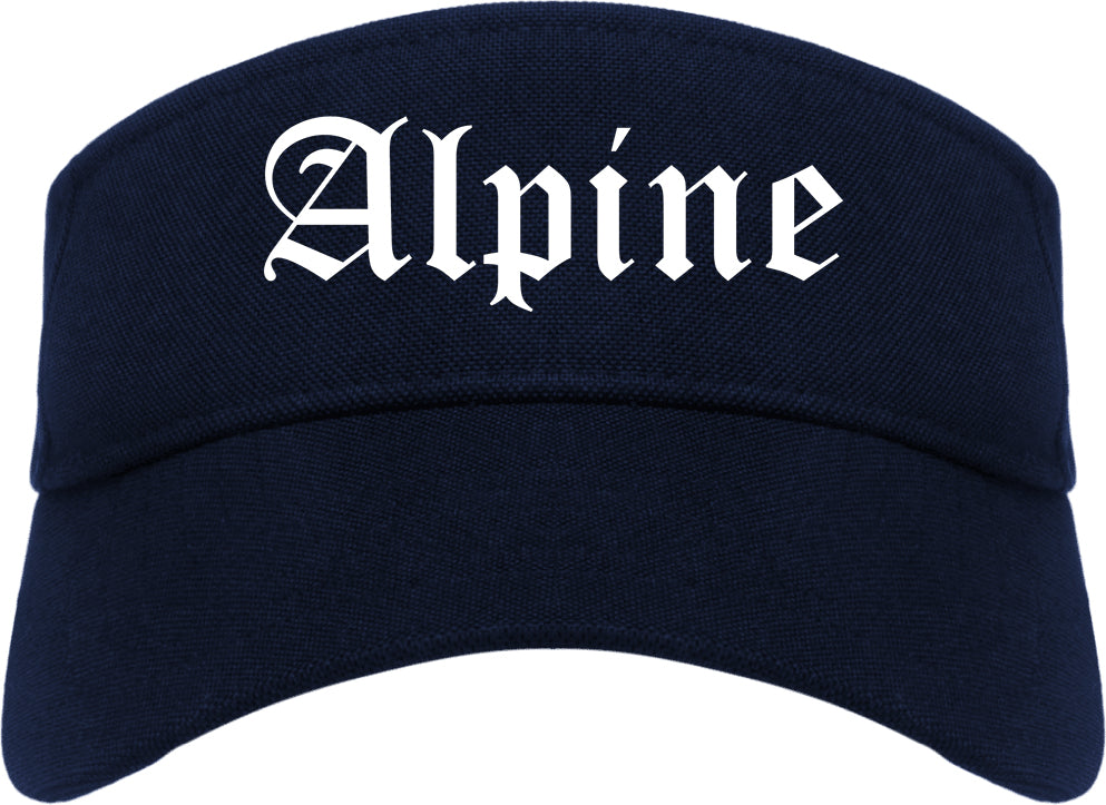 Alpine Texas TX Old English Mens Visor Cap Hat Navy Blue