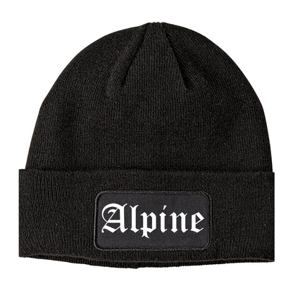 Alpine Utah UT Old English Mens Knit Beanie Hat Cap Black