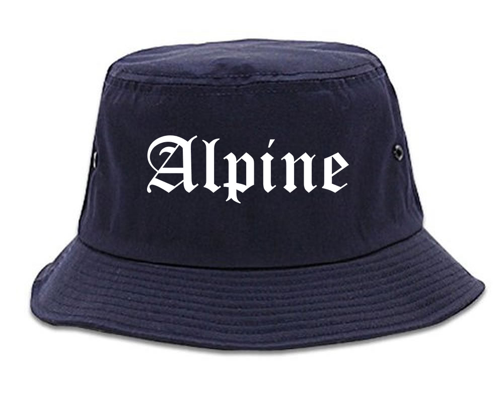 Alpine Utah UT Old English Mens Bucket Hat Navy Blue