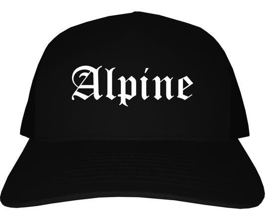 Alpine Utah UT Old English Mens Trucker Hat Cap Black